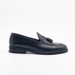 Hakiki Deri Püsküllü Loafer Ayakkabı SİYAH - 44