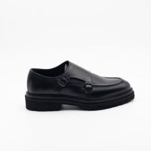 Erkek Hakiki Deri Çift Tokalı Kalın Taban Ayakkabı SİYAH - 44